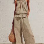 Retro Ruffled Cotton-Linen Two-Piece Set