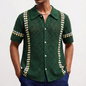 Men’s Water-Soluble Crochet Cardigan Polo Shirt