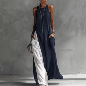 Womens Sleeveless Loose-Fit Off-Shoulder Dress With Pockets