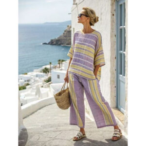 Fashionable Loose Crew-Neck Printed Short-Sleeve Shirt And Pants Set