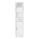 Tall Bathroom Floor Storage Cabinet,Narrow Slim Freestanding Cabinet With 1 Drawer And 2 Doors Storage Cabinet With 5 Adjustable Height Shelf, 15 X 12 X 67Inches, White