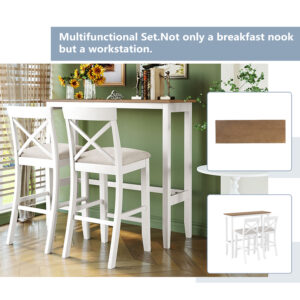 TOPMAX Farmhouse 48 Rectangular Wood Bar Height Dining Set Kitchen Breakfast Nook With 2 Chairs For Small Places,Brown White Beige