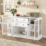 U- Style 58.3 Modern Buffet Sideboard With 4 Doors & 2 Drawers Adjustable Shelves Power Outlet Acrylic Panels Aluminum Alloy Handles Storage Cabinet For Dining Room Living Room And Kitchen