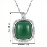 925 Sterling Silver Elegant Cushion-Cut Green Gemstone Pendant Necklace with CZ-Set Halo and Baguette Bale