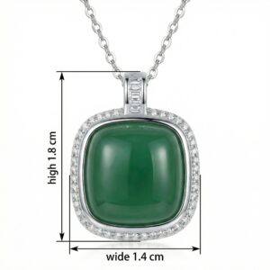 925 Sterling Silver Elegant Cushion-Cut Green Gemstone Pendant Necklace with CZ-Set Halo and Baguette Bale