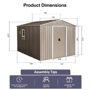 8ft X 10ft Outdoor Metal Storage Shed With Metal Foundation,with Window,Grey