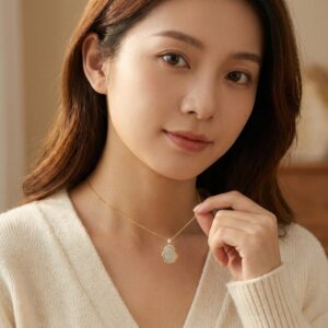 925 Sterling Silver Serene Translucent Jadeite Buddha Pendant Necklace Featuring A Shimmering Stone-Encrusted Frame