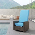 Outdoor Wicker Swivel Recliner Chair, Lifting Footrest, 360Rotating Basic, Water-resistant Cushions, Sky Blue