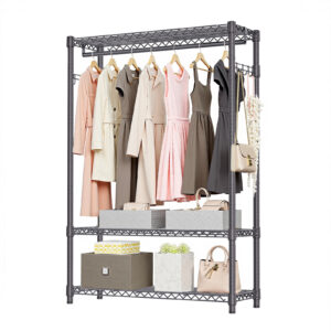 Heavy Duty Garment Rack, Freestanding Clothing Rack For Hanging Clothes With 1 Rod, 3 Tiers & Side Hooks, Adjustable Metal Wardrobe Closet Organizer, 45.3 W X 15.7 D X 72.4 H, Dark Grey