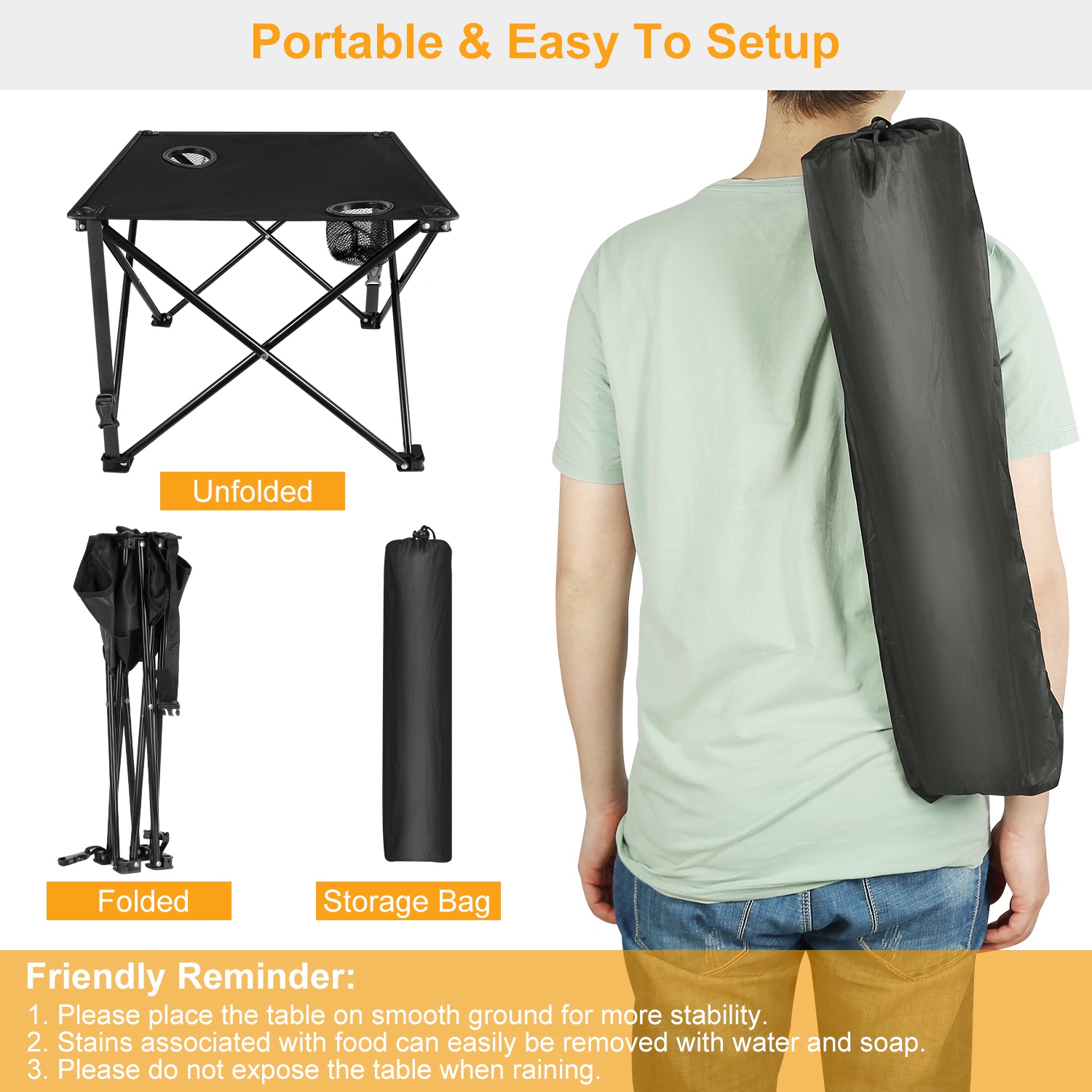 1Pc 2Pc Options Foldable Camping Table Portable Picnic Table Lightweight Travel Desk With 2 Cup Holders Carrying Bag Color Options Black Orange Green Red Blue Navy Blue - Image 31