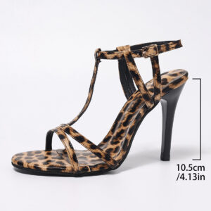 Leopard-print Stiletto Sandals For Women, Summer Style With A Single Strap Buckle