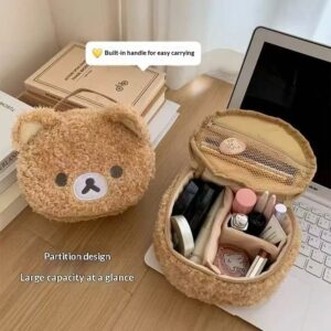 Cartoon Cute And Adorable Lambswool Easy Bear Head Oval 3D Makeup Bag