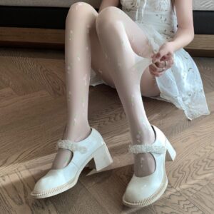 Black Slim-Fit Shiny Silver Silk Pantyhose, Cross Retro JK Black Fishnet Tights