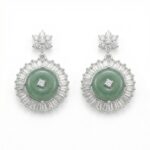 925 Sterling Silver Elegant Jade and CZ Halo Drop Earrings with Star Accents