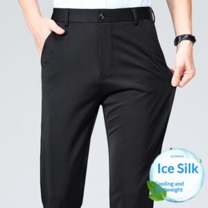 Summer Thin, Slim-Fit, Straight-Leg Business Ice Silk Wrinkle-Resistant Mens Casual Pants