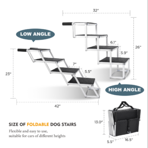 Foldable Dog Ramp For Cars, SUVs, Trucks, Portable Pet Dog Stairs For Large Dogs With Non-Slip Surface & Reinforced Design, Lightweight Yet Sturdy Supports Up To 250lbs