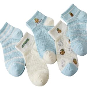 5pairs Socks For Women In Spring And Summer, Mesh Hollow Fruit Thin Design, Fashionable, Versatile And Comfortable