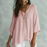 Womens Loose Solid-Colored Top Casual Comfortable All-Match T-Shirt