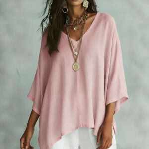 Womens Loose Solid-Colored Top Casual Comfortable All-Match T-Shirt