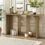 U-STYLE Modern And Curved Design Ash Veneer Console Table With Shelf Suitable For Entryway Hallway Living Room Foyer Corridor