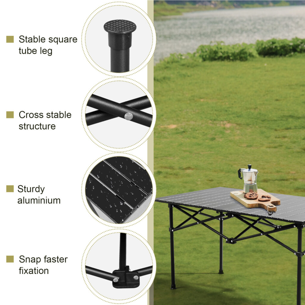 120cm Portable Carbon Steel Camping Table Outdoor Folding Camping Table Portable Ultralight Camping Table Roll-Up Camping Table Folding