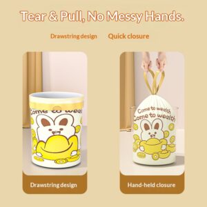 Rabbit Print Drawstring Garbage Bags, Easy Tear-off Plastic Trash Bags, Cartoon Design For Home Use