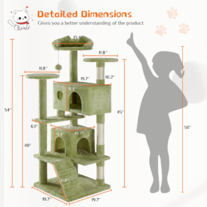 54 In Cat Tree Tower - Multi-level With Sisal Grab Post, Indoor Apartment With Ladder, Plush Toys, Rest And Play