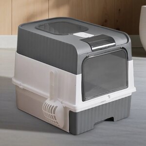 Fully Enclosed Magic Cube Litter Box, Top&Front Entry, Pull-Out Drawer, Anti-Splash Odor Control, Large For Big Cats