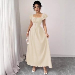 Skinny Waist Skirt Solid Color French Dress