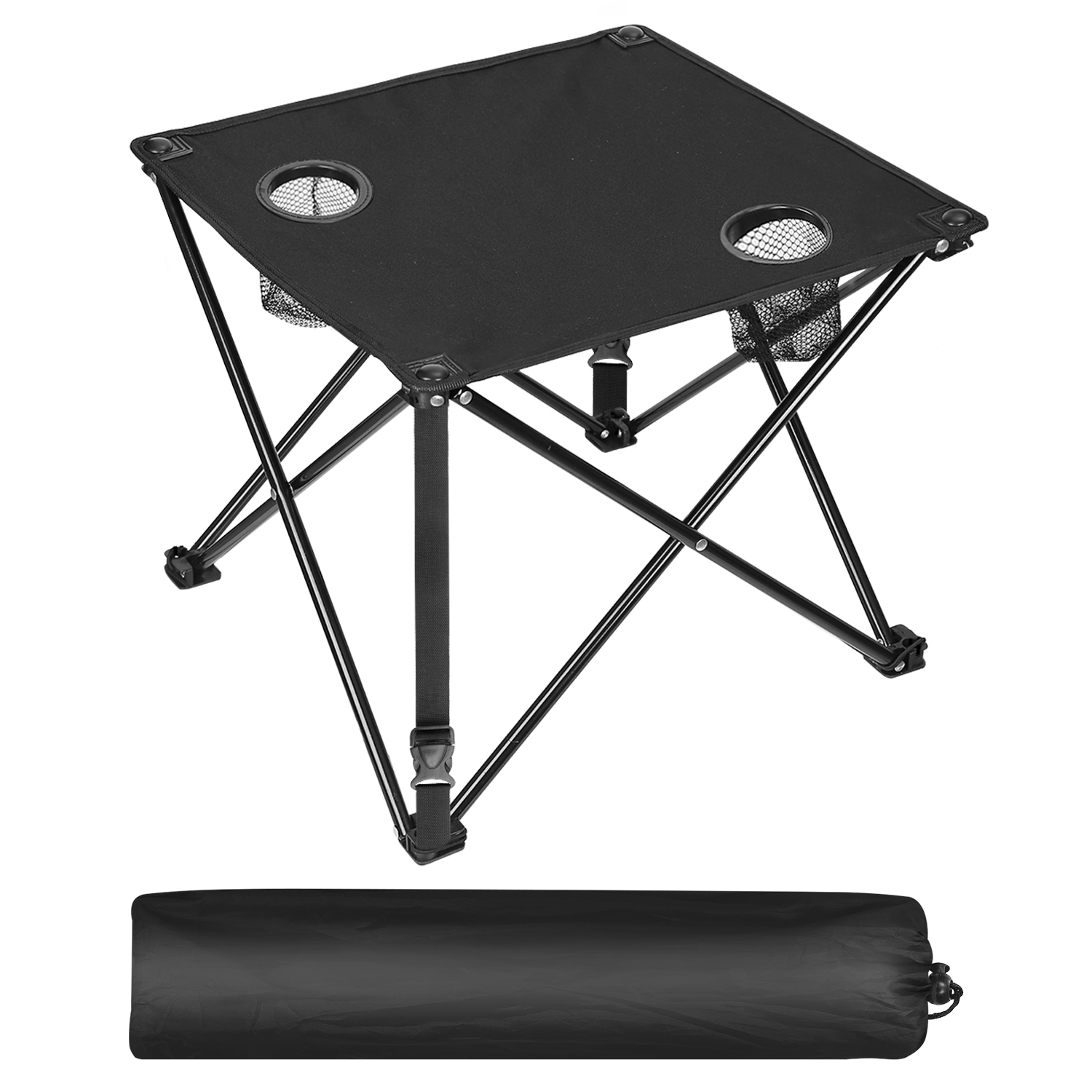 1Pc 2Pc Options Foldable Camping Table Portable Picnic Table Lightweight Travel Desk With 2 Cup Holders Carrying Bag Color Options Black Orange Green Red Blue Navy Blue - Image 3