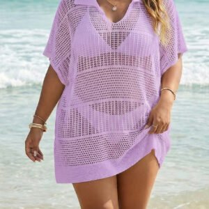 Women's Polo-Neck Blouse Plus-Size Beach Cover-Up