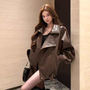 Women’s Fashionable Vintage Zippered Lapel Jacket
