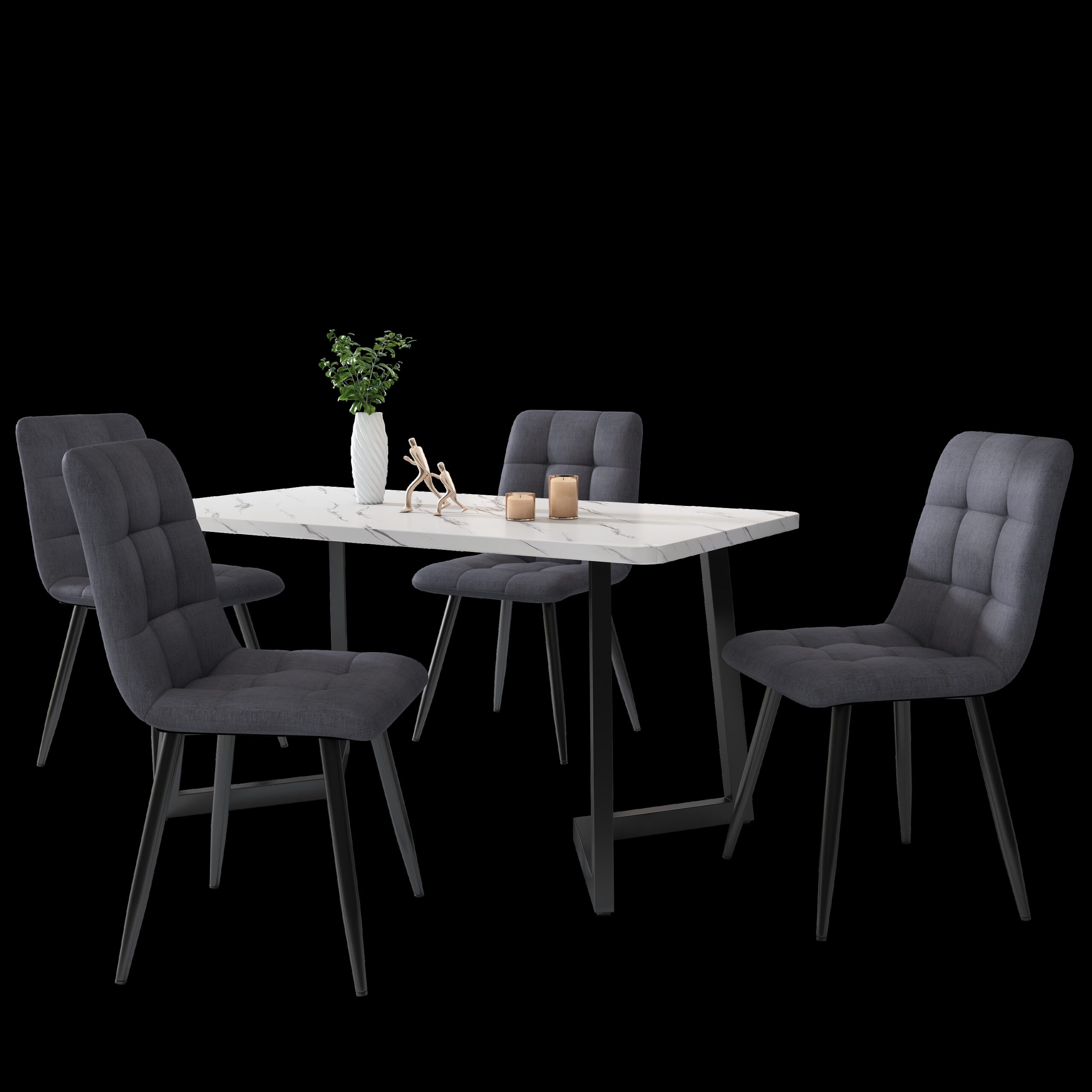 117x68cm Dining Table With 4 Chairs Set, Rectangular Dining Table Modern Kitchen Table Set,Dark Grey Linen Dining Chair,Black Table Legs - Image 3