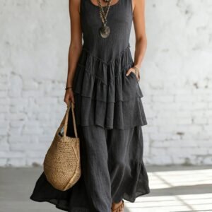 Cotton-linen Loose-fit Maxi Dress With A Sleeveless Design