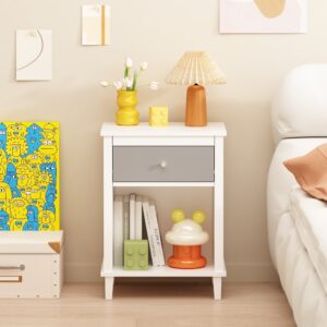 26.77''H Wooden Nightstand With One Drawer One Shelf For Kids, Adults,Gray Silver Handle