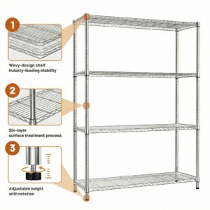 1400 Lbs 4-Shelf Storage Shelves,Wire Shelving Heavy Duty Metal Storage Shelving Unit Adjustable Garage Shelving Rack Pantry Kitchen Chrome, 4 Tier,15.8 D X 45.3 W X 59.4 H