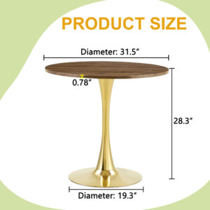 Round Dining Table, 31.5in Circle Tulip Table With Thickened Tabletop & Metal Pedestal, Mid Century Modern Bistro Table For Kitchen, Small Places, Living Room, Cafe Faux Walnut