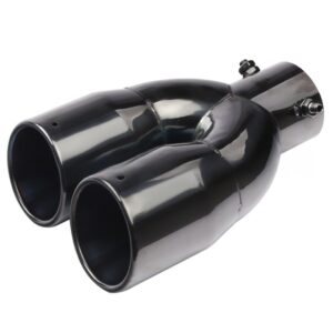 Universal Twin Dual Exhaust Trim Tip Double Muffler Pipe Black Tail 63 Mm UK