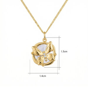 925 Sterling Silver Elegant Circular Butterfly Pendant Necklace with Shimmering Stone Accents
