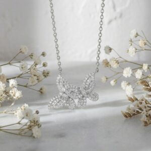 925 Sterling Silver Sparkling Diamond Butterfly Pendant Necklace in Sterling Silver for Women