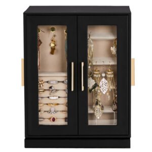 Four Sides With Storage, 5 Drawers That Can Rotate. Black Cabinet Body, Velvet Fabric. Necklace Box.