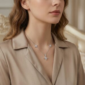 925 Sterling Silver Elegant Sterling Silver Marquise-Cut Floral Station Necklace