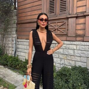 Fashionable Casual Solid-Color Slim-Fit Elegant Jumpsuit
