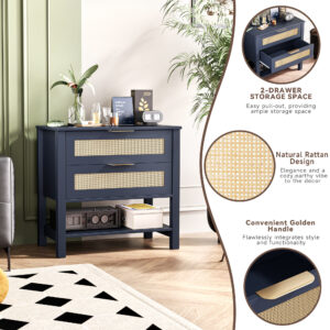 Rattan Nightstand With 2 Drawers And Storage Shelf Boho Bedside Narrow Side Table For Bedroom