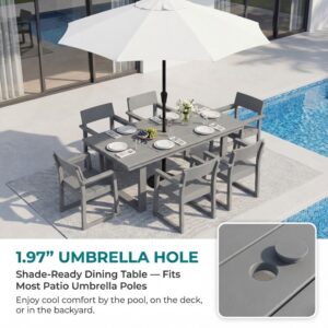 7-Piece HDPE Outdoor Dining Set For 6 - Weather-Resistant Patio Table With Umbrella Hole And 6 Armrest Chairs, Durable Garden Furniture For Backyard, Lawn, Deck, Or Poolside Grey