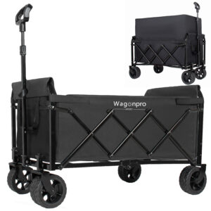 Upgraded 5x2 Wide Wheels- Expandable Dual- Layer Utility Wagon With Extra Space 220lbs Capacity Grocery Cart For Camping Shopping Sports Gardening Fishing Black