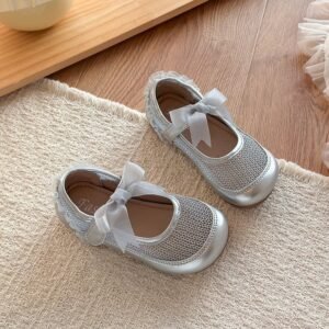 Girls' Fashion Mesh Soft Sole Anti Slip Lace Bow Low Top Princess Single Shoe