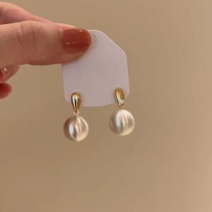 Elegant Nude Pink Enamel Pearl Drop Earrings For Women, Dainty Gold Plated Vintage Dangle Earrings, Luxury Minimalist Daily Wear Bridal Jewelry Gift