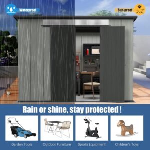 6x9FT Outdoor Resin Storage Shed With Transparent Windows & Louvered Vents, Plastic Tool Shed With Double Lockable Doors & Sloping Roof, Outside Garden Shed For Backyard, Patio, Lawn, Gray