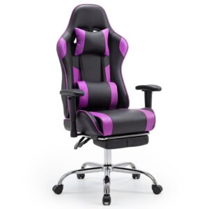 High Back Ergonomic Gaming Chair, Office Chair With Lumbar Support, Adjustable Armrests And Footrest, Swivel Racing Chair